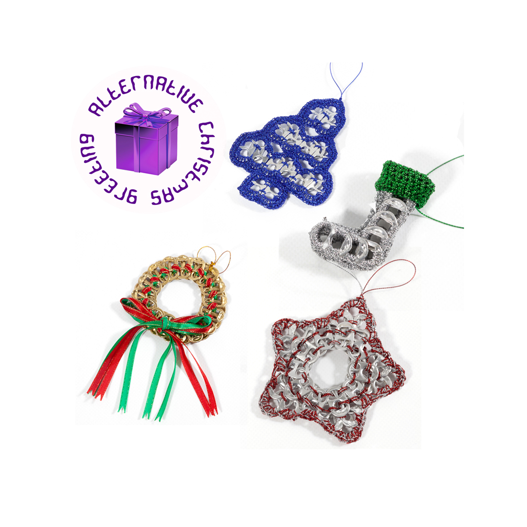 ALTERNATIVE CHRISTMAS GREETING - Small Ring Pull Christmas Decorations ALTERNATIVE CHRISTMAS GREETING - Small Ring Pull Christmas Decorations